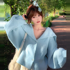 批发秋季氛围感穿搭毛衣外套女秋冬2025新款慵懒风海军领针织开衫上衣