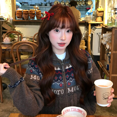 批发韩系复古慵懒风费尔岛毛衣女秋冬2025新款高级感加厚宽松显瘦上衣