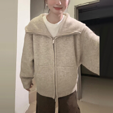 批发翻领拉链毛衣外套女秋冬季2025新款绝美巨好看针织开衫短款厚上衣