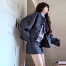 小香学院风灰色毛呢连衣裙子女秋冬2025新款韩系圣诞穿搭一整套装