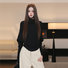 批发灰色高领毛衣女秋冬季2025新款设计感慵懒加厚内搭打底针织衫上衣