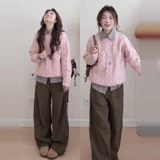 批发粉色针织毛衣<b class='q'>连衣裙</b>子女秋冬季2025新款内搭打底穿搭一整套装长裙