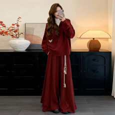 批发圣诞穿搭红色富家千金穿搭冬2025新款韩系高级感巨好看针织一整套