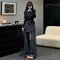 批发法式千金气质收腰外套裤子2025新款秋冬假两件设计感小香风套装女