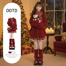 批发圣诞穿搭韩系格纹红色<b class='q'>连衣裙</b>子女秋冬季2025新款超好看一整套冬装