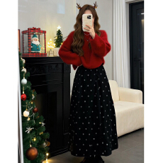 批发圣诞新年红色针织<b class='q'>连衣裙</b>子女秋冬2025新款独特漂亮冬装一整套长裙