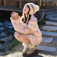 批发小个子香风圣诞穿搭粉色针织毛衣套装<b class='q'>连衣裙</b>子女秋冬2025新款短裙