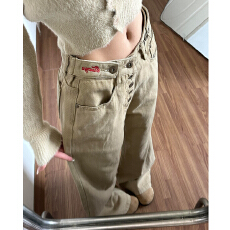 批发卡其色直排扣直筒牛仔裤女秋冬新款高个子加长高腰显瘦拖地阔腿裤