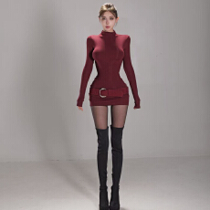 批发黑色气质半高领长袖连衣裙女秋季新款内搭打底辣妹修身<b class='q'>包臀</b>短裙子