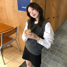 批发复古学院风衬衫圆领背心<b class='q'>马甲</b>女2025新款秋冬季高级感气质叠穿套装