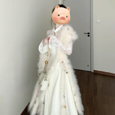 批发法式蕾丝拼接<b class='q'>白色</b>针织连衣裙女秋冬2026新款富家千金气质收腰<b class='q'>长裙</b>