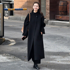 批发2026新款富家千金感冬装黑色毛呢外套女装秋冬季韩系长款大衣加厚