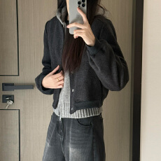 批发高级感灰色拉链<b class='q'>棒球</b>服短<b class='q'>外套</b>女2026新款冬季休闲风韩系穿搭一整套
