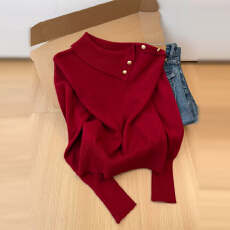 批发新年穿搭红色翻领毛衣女秋冬季2026新款高级感内搭打底衫针织上衣