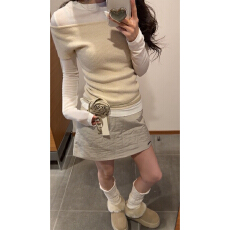 批发2026超火穿搭一整套长袖<b class='q'>T</b><b class='q'>恤</b>叠穿一字肩短袖针织上衣半身裙套装女