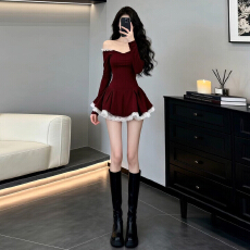 批发法式高级感黑色连衣裙子女秋<b class='q'>冬</b>季2026新款超好看新年<b class='q'>冬</b>装收腰短裙