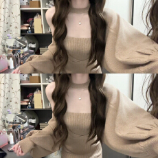 批发法式复古针织抹胸<b class='q'>连衣裙</b>子女秋<b class='q'>冬季</b>2026年新款巨好看穿搭一整套装