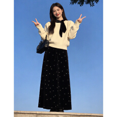 批发韩系减龄搭配一整套2026新款<b class='q'>冬季</b>时尚高级感蝴蝶结内搭<b class='q'>连衣裙</b>子女