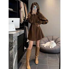 批发法式高级感衬衫连衣裙女秋冬2026新款春装小个子气质收腰a字短裙