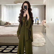 批发春季2026新款绿色毛衣针织<b class='q'>连衣裙</b>子女韩系一整套ootd穿搭<b class='q'>长裙</b>套装