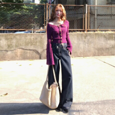 批发法式温柔风紫色绞花蝴蝶结扣毛衣女冬2026新款跨年巨好看内搭上衣