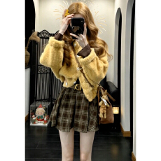 2026秋冬黄色针织毛衣开衫格纹半身短裙子女巨好看一整套韩系穿搭