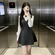 批发甜美蝴蝶结套装连衣裙女2026新款<b class='q'>娃娃领</b><b class='q'>衬衫</b>针织显瘦收腰约会穿搭