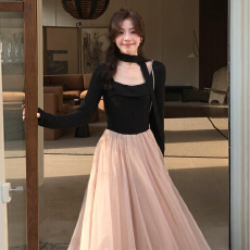 批发法式复古<b class='q'>条纹</b>荡领长袖连衣裙子女早秋季2026新款收腰显瘦气质<b class='q'>长裙</b>