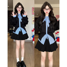 批发2026秋冬<b class='q'>新款</b>法式学院风黑色连衣裙子<b class='q'>女</b>季小个子穿搭一整套装短裙