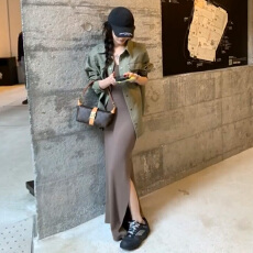 批发韩系咖色<b class='q'>连衣裙</b>女2026早春新款高级感收腰显瘦长裙衬衫穿搭一整套