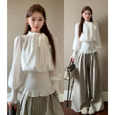 批发法式系带白色<b class='q'>长袖</b><b class='q'>衬衫</b>女2026早春新款设计感小众收腰显瘦<b class='q'>衬衣</b>上衣