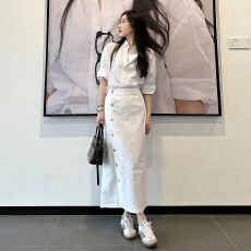 批发早春季2026新款<b class='q'>白色</b>衬衫连衣裙子女巨好看韩系穿搭一整套<b class='q'>长裙</b>套装