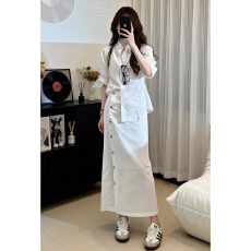 批发早春季2026新款<b class='q'>白色</b>衬衫连衣裙子女巨好看韩系穿搭一整套<b class='q'>长裙</b>套装