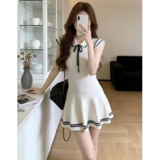 批发韩系学院风小飞袖针织连衣裙子女2026<b class='q'>新款</b>夏温柔甜美气质收腰<b class='q'>短裙</b>