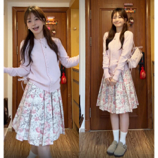 批发<b class='q'>粉色</b>碎花套装<b class='q'>连衣裙</b>子女春季2026新款法式气质韩系小个子一整套夏