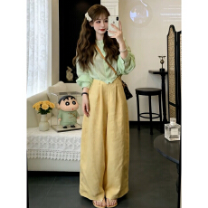 批发开春搭配一整套多巴胺穿搭薄款衬衫上衣搭配休闲裤显瘦出游套装女