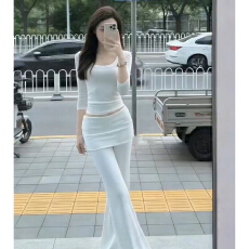 批发韩系<b class='q'>气质</b>一整套ootd穿搭夏季2026新款白色长袖上衣阔腿长<b class='q'>裤</b>两件套