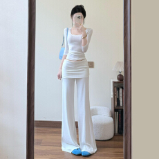 批发韩系<b class='q'>气质</b>一整套ootd穿搭夏季2026新款白色长袖上衣阔腿长<b class='q'>裤</b>两件套
