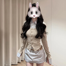 批发假两件长袖衬衫<b class='q'>连衣裙</b>子女<b class='q'>春秋</b>2026新款法式气质收腰条纹短裙套装