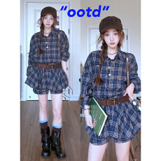 批发格子衬衫连衣<b class='q'>裙</b>女早春季2026新款独特漂亮绝美巨好看穿搭一整套装