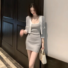 批发灰色吊带背心连衣<b class='q'>裙</b>子女2026新款春季巨好看韩系漂亮套装包臀短<b class='q'>裙</b>