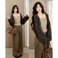 批发松弛感低腰阔腿裤<b class='q'>女</b>春慵懒压褶垂坠宽松休闲拖地裤