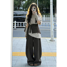 批发韩系巨好看穿搭2026新款露肩t恤女初夏季屁帘阔腿裤子套装一整套