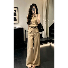 批发巨好看穿搭一整套2026年新款老钱风无袖马甲上衣女夏季阔腿裤套装