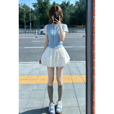 批发巨好看ootd穿搭一整套2026新款短袖t恤女<b class='q'>夏</b>季花苞短裙子两件套装