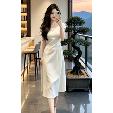 批发法式气质白色短袖连衣裙女<b class='q'>夏</b>季2026新款高级感独特漂亮掐腰A字裙