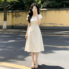 批发法式气质白色短袖连衣裙女<b class='q'>夏</b>季2026新款高级感独特漂亮掐腰A字裙