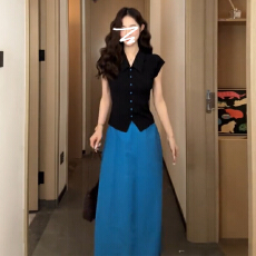 批发法式<b class='q'>复古</b>polo短袖连衣裙女夏季2026新款巨好看穿搭一整套长裙套装