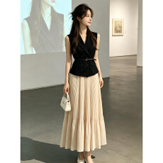 批发黑色无袖<b class='q'>背心</b>马甲半身连衣裙子女夏季2026新款高智感穿搭套装<b class='q'>长裙</b>