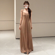 批发法式气质卡其色短袖连衣裙女<b class='q'>夏季</b>2026新款高级感修身收腰显瘦长裙
